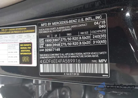 2015 Mercedes-Benz Gl 450 4Matic из США, поврежденный, VIN 4JGDF6EE4FA589916